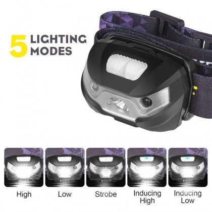 Ultra Bright LED HeadLamp Motion Sensor USB Rechargeable head lamp headlight 5 Modes For Running, Camping, Hiking & More